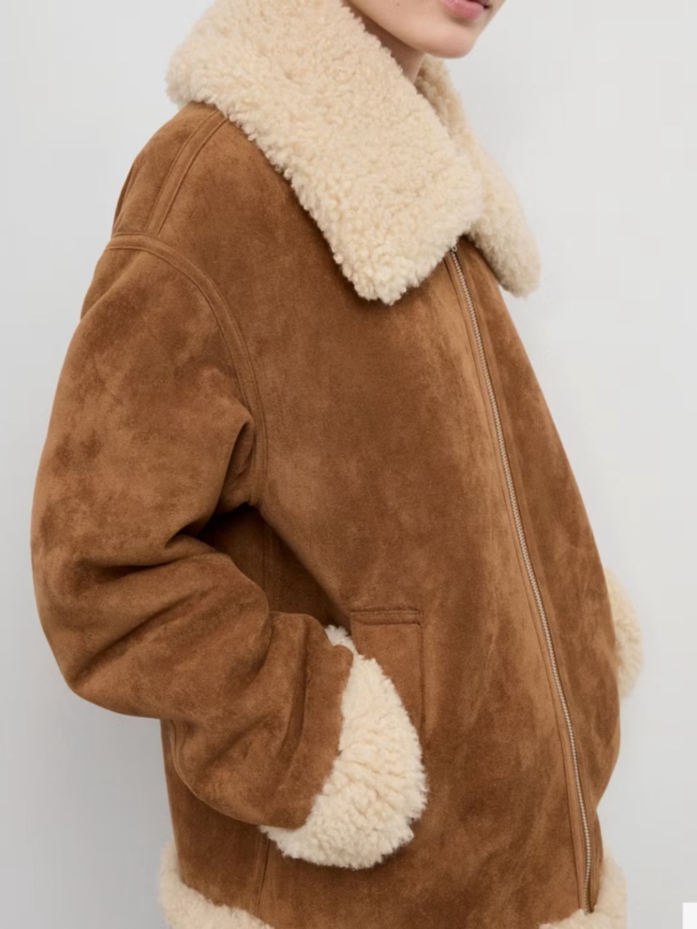 Mango Brown Jacket with Cream Faux DOUBLE-FACED SHEARLING JACKET 7804 - Picture 5 of 7